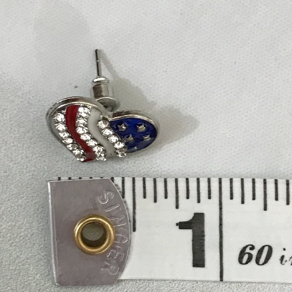 USA Patriotic Heart Flag Earrings Red, White, Blue - Picture 3 of 3